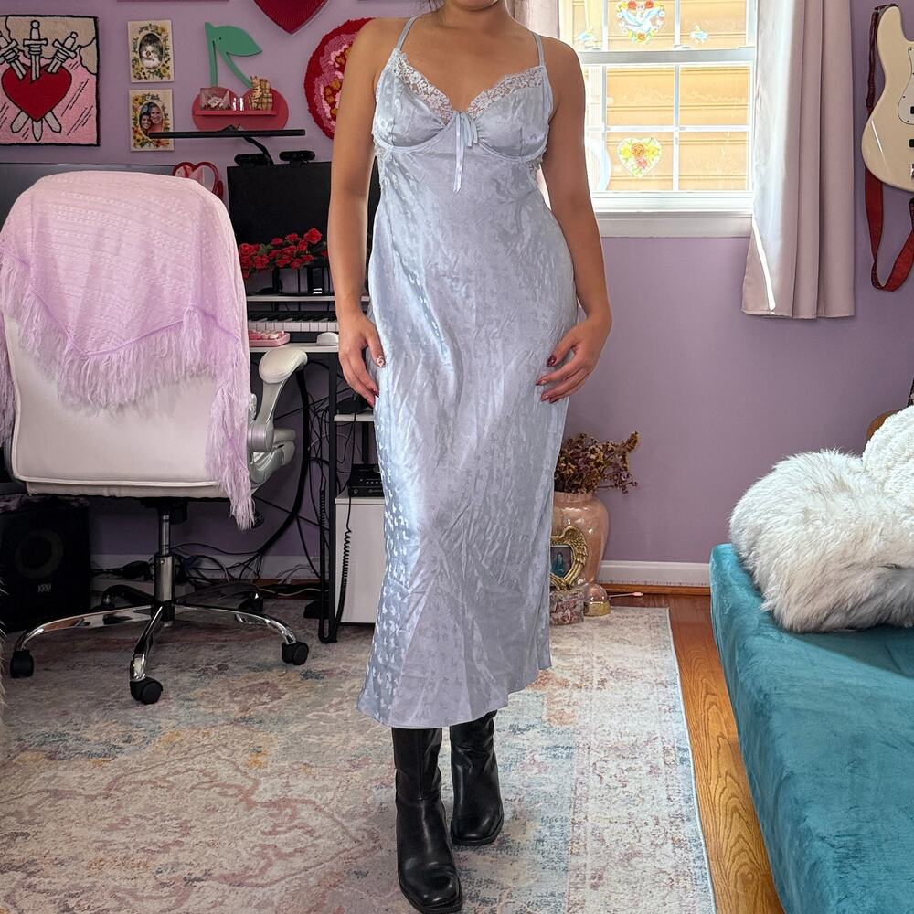 Vintage 90s / Y2K pale blue satin maxi slip dress